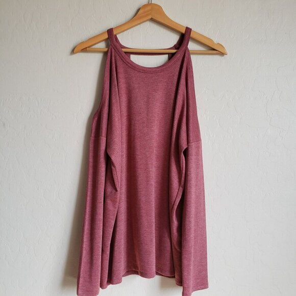 Pink Rose Cold Shoulder Long Sleeve Top Soft Knit Keyhole Back Women's Large NEW - Picture 1 of 10